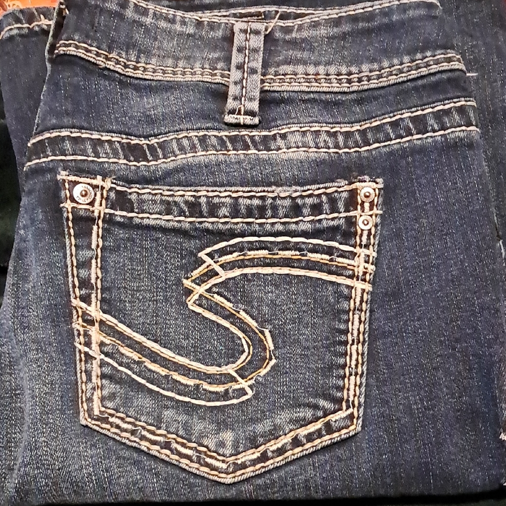 Silver Jeans Dark Blue Boot Cut Jeans with Contrast Stitching